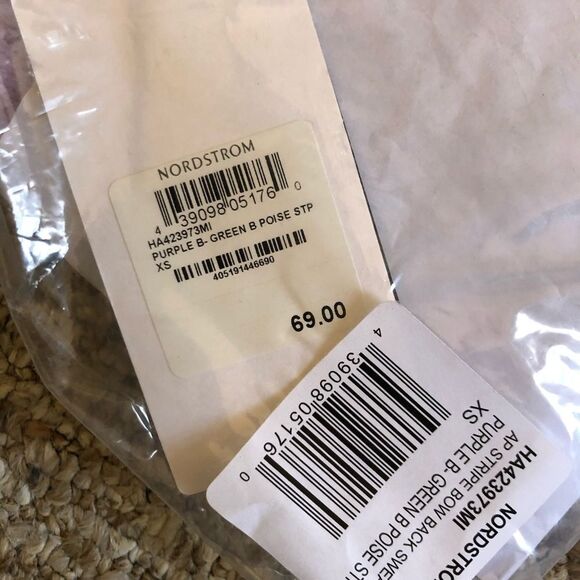 Atlantic-Pacific Green Lilac Green Stripe Bow Back Sweater Size XS - Picture 10 of 12